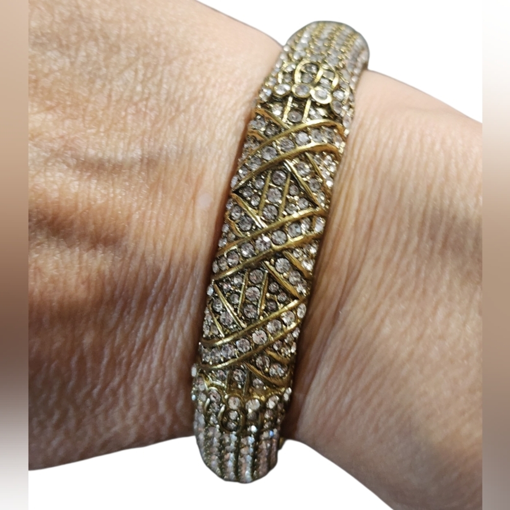 Heidi Daus Goldtone Swarovski Crystal Hinged Bangle Bracelet